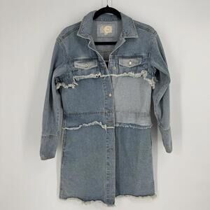 Oli & Hali trench coat jacket denim mid boho western festival casual fringe